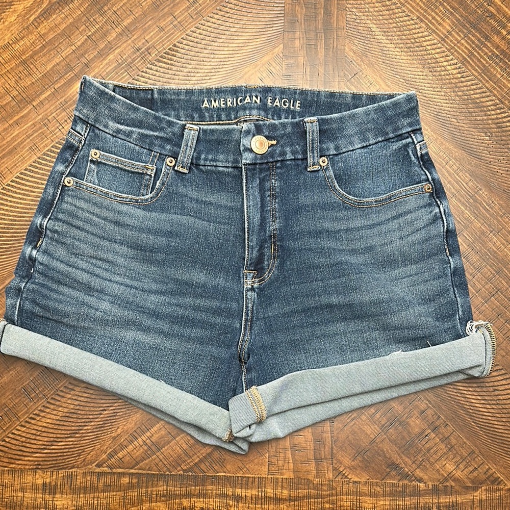 American Eagle Outfitters Blue Jean Shorts with Distressed Details